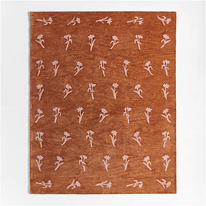 Lupin Terracotta Floral Kids Wool Area Rug 5'x8'