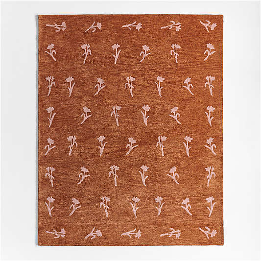 Lupin Terracotta Floral Kids Wool Area Rug