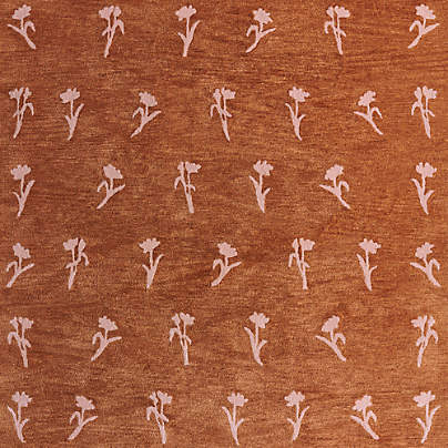 Lupin Terracotta Floral Kids Wool Area Rug Swatch