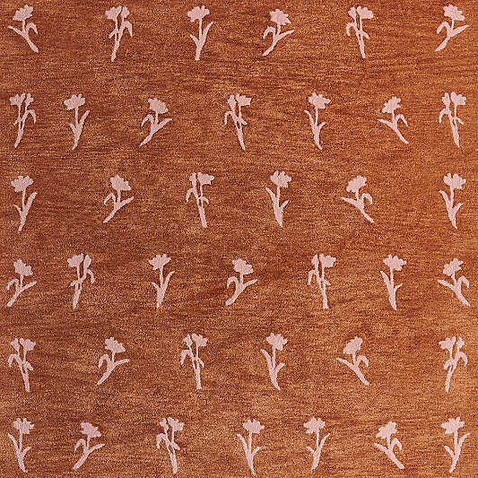 Lupin Terracotta Floral Kids Wool Area 12"x18" Rug Swatch