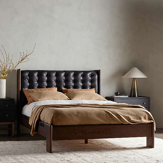 Luton Tufted Leather Wood King Bed