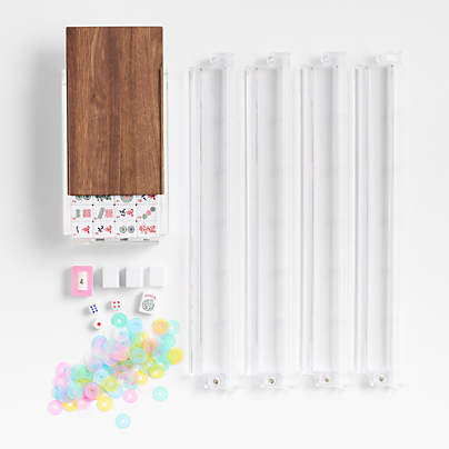 Luxe Dominoes El Mahjong Walnut Set with Rack Game