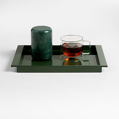View Luzern Large Rectangle Green Lacquer Decorative Tray details