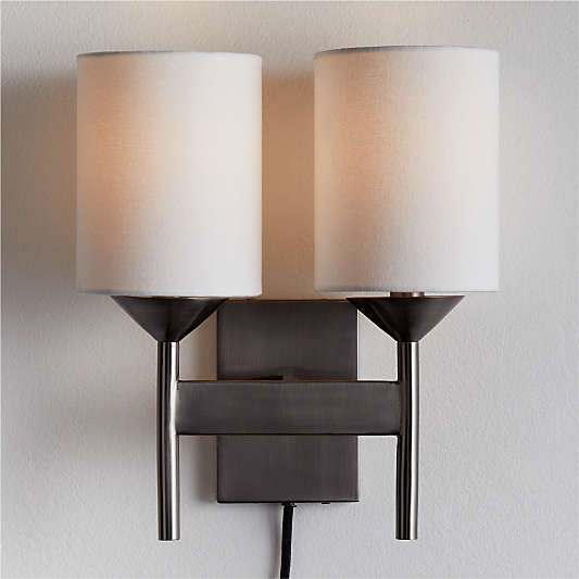 Lyre Brushed Nickel 2-Light Torch Plug In Wall Sconce