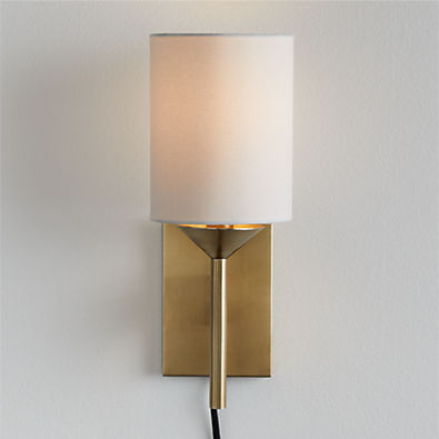 View Lyre Burnished Brass Single-Light Torch Plug In Wall Sconce details