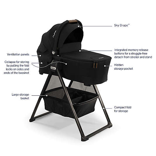 Nuna ® SWIV + TRIV ™ Black Caviar Baby Bassinet with Stand