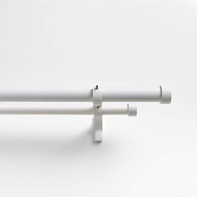 Matte White 1" Double Curtain Rod and End Cap Finials Set