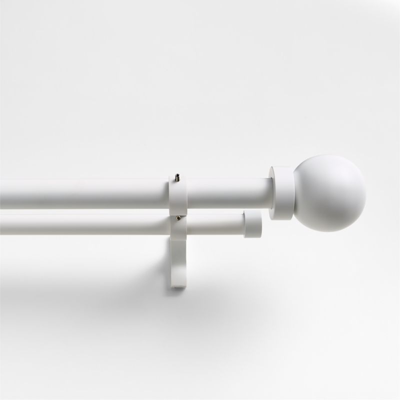 Matte White 1" Double Curtain Rod and Large Round End Cap Finials Set 48"-88" - image 0 of 1