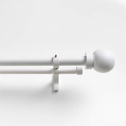 Matte White 1" Double Curtain Rod and Large Round End Cap Finials Set