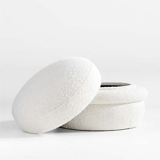 Macaron Cream Boucle Round Storage Nursery Ottoman by Leanne Ford