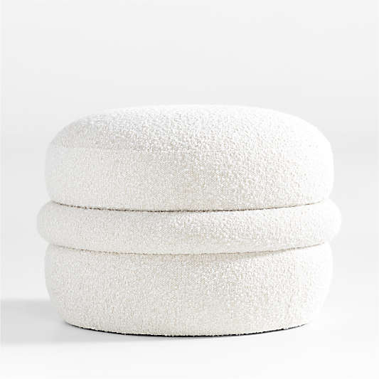 Macaron Cream Boucle Round Storage Nursery Ottoman by Leanne Ford