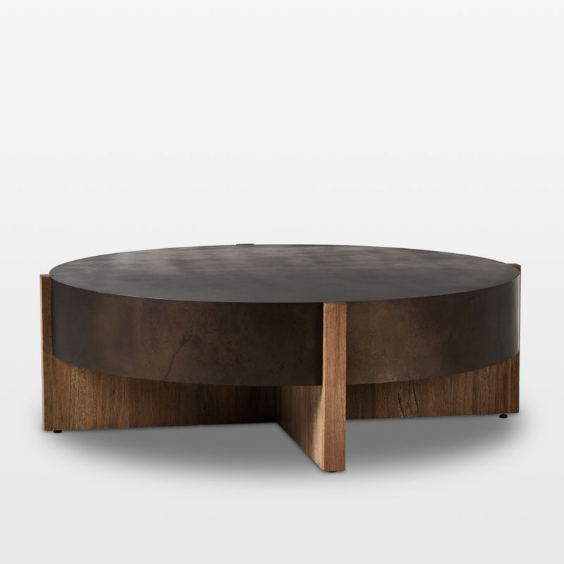 Mackinley Bronze Iron and Oak Wood 42" Round Coffee Table - image 3 of 7