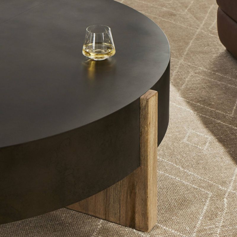 Mackinley Bronze Iron and Oak Wood 42" Round Coffee Table - image 2 of 7