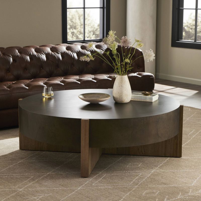 Mackinley Bronze Iron and Oak Wood 42" Round Coffee Table - image 1 of 7