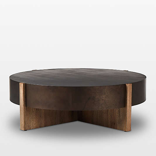 Mackinley Bronze Iron and Oak Wood 42" Round Coffee Table