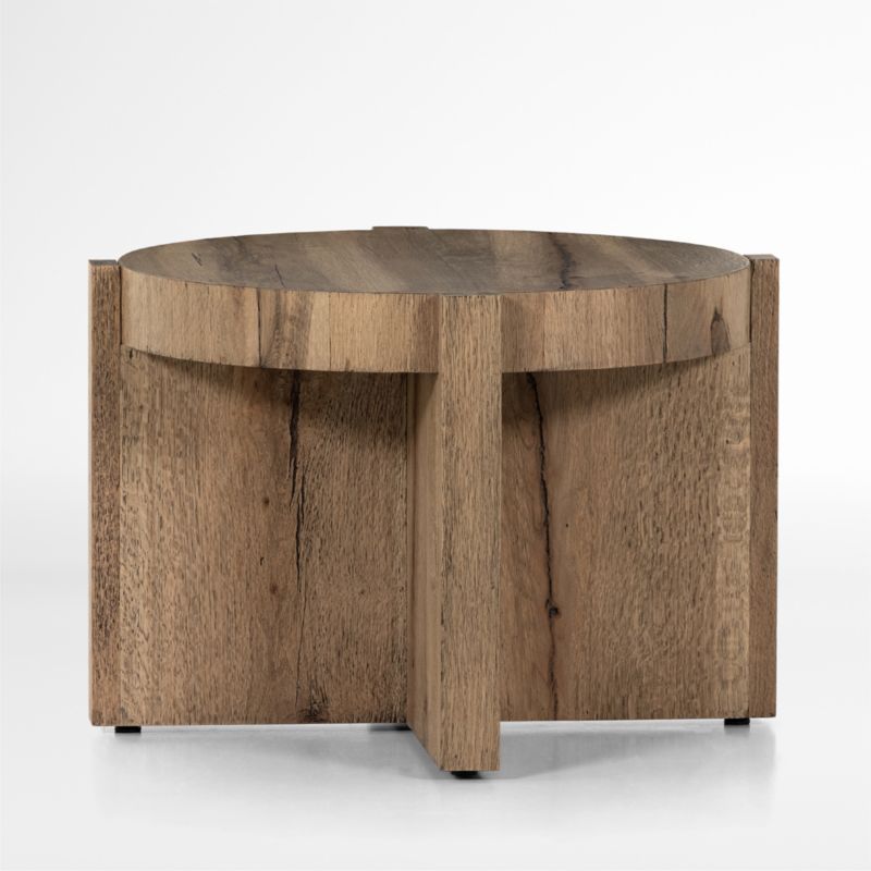 Rustic Oak Veneer Round Bingham End Table with Metal Accents