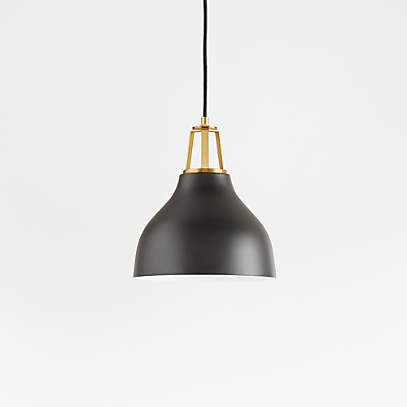 Maddox Black Bell Pendant Light with Brass + | Crate & Barrel