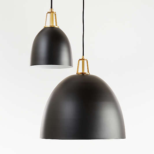 Maddox Black Dome Large Pendant Light with Brass Socket