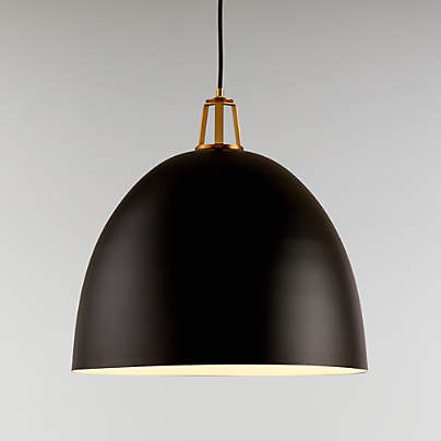 Maddox Black Dome Large Pendant Light with Brass Socket