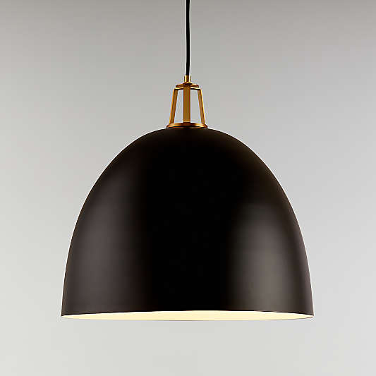 Maddox Black Dome Large Pendant Light with Brass Socket