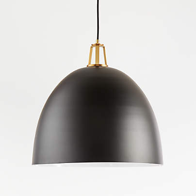 Maddox Black Dome Large Pendant Light with Brass Socket