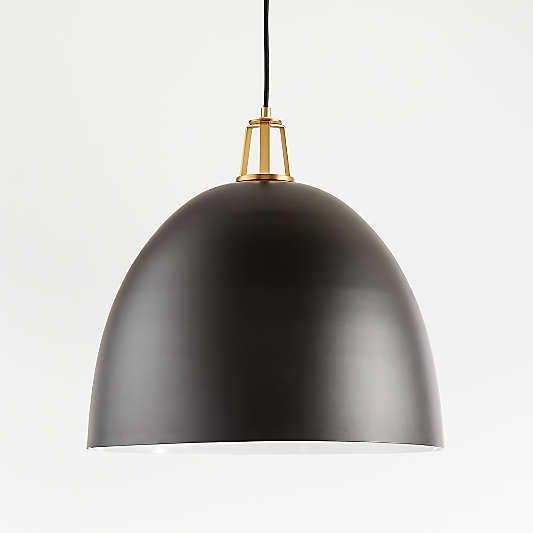 Maddox Black Dome Large Pendant Light with Brass Socket