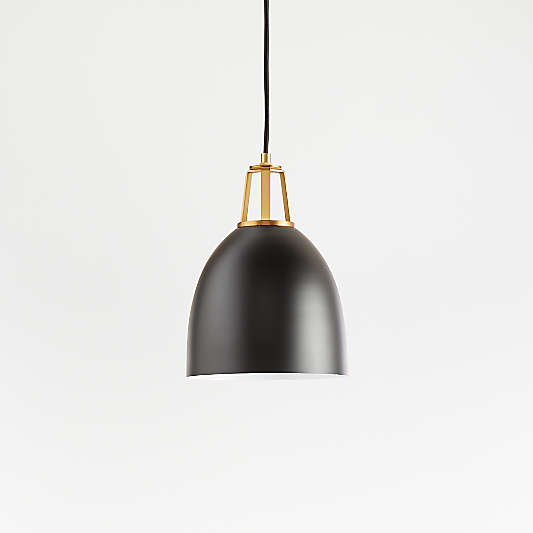 Maddox Black Dome Small Pendant Light with Brass Socket