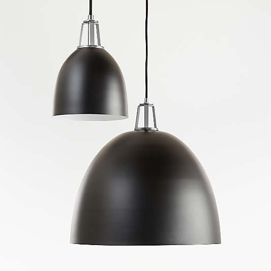 Maddox Black Dome Pendant Large with Nickel Socket