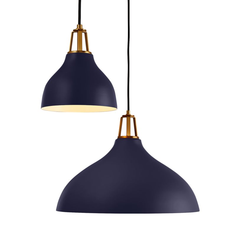 Maddox Navy Bell Pendant Light with Brass Socket