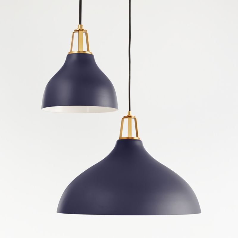 Maddox Navy Bell Pendant Light with Brass Socket