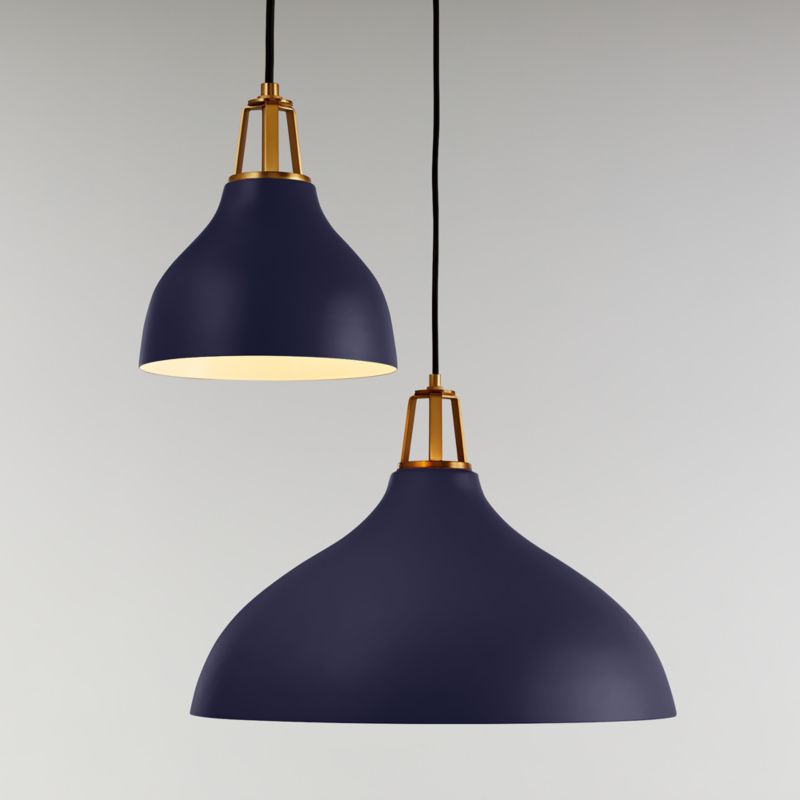 Maddox Navy Bell Pendant Light with Brass Socket