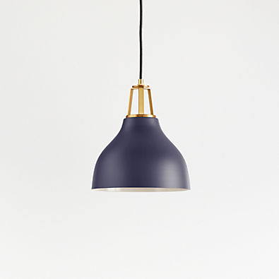 View Maddox Navy Bell Small Pendant Light with Brass Socket details