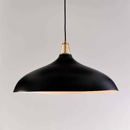 Maddox Oversized Black Dome Pendant Light with Brass Socket