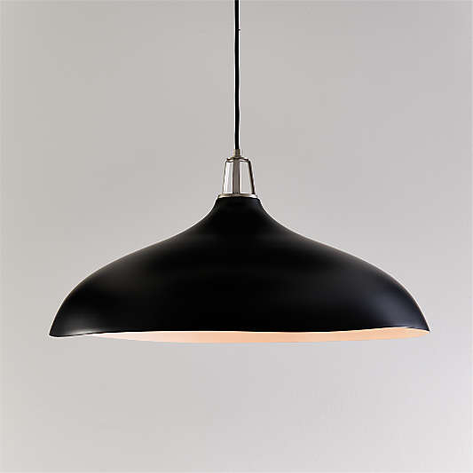 Maddox Oversized Black Dome Pendant Light with Nickel Socket