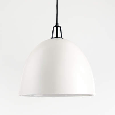 Maddox White Dome Large Pendant Light with Black Socket