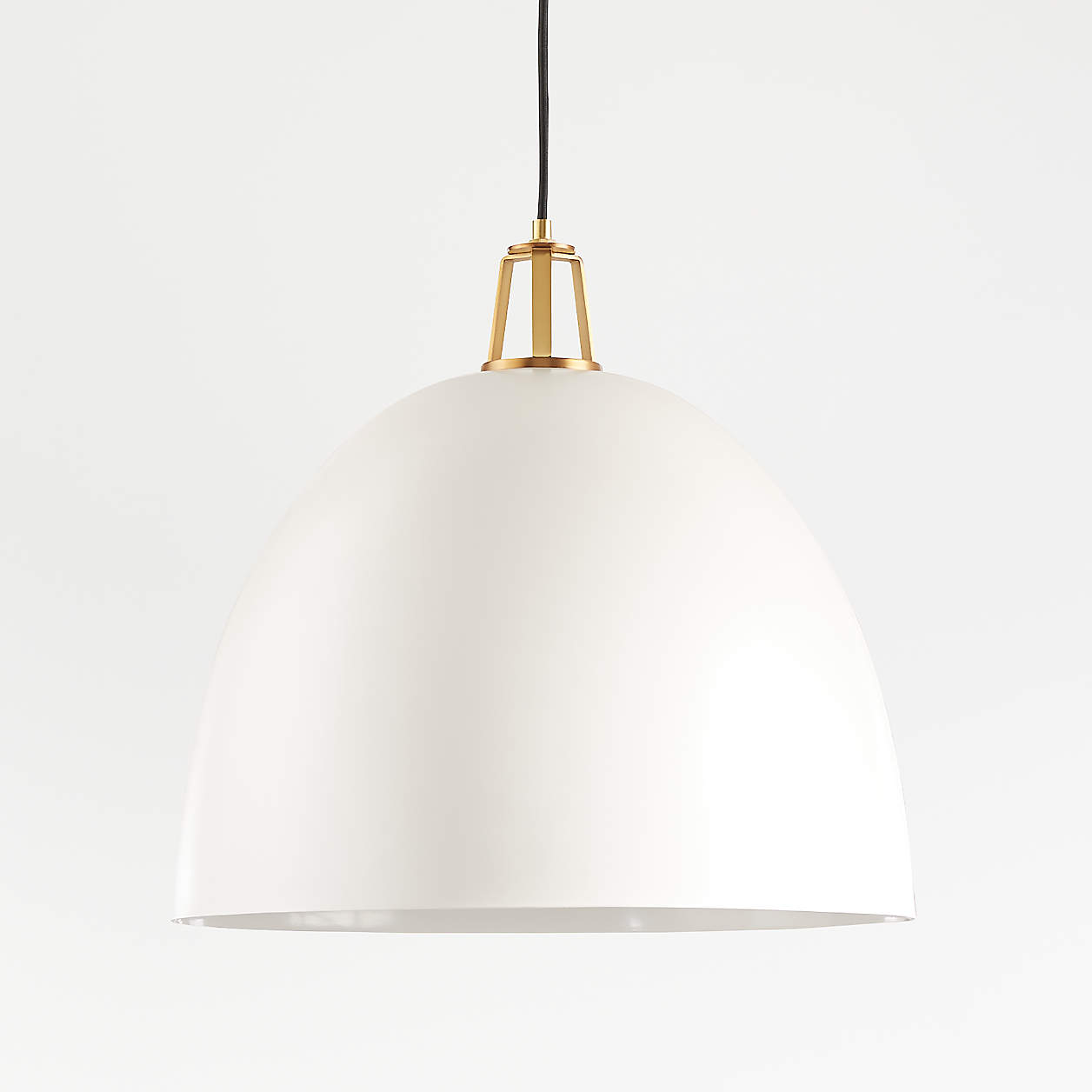 Maddox White Dome Pendant Light with Brass Socket | Crate & Barrel