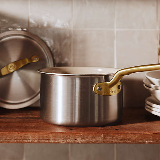 Made In CeramiClad™ Non-Stick 2-Qt. Saucepan with Antique Brass Hardware