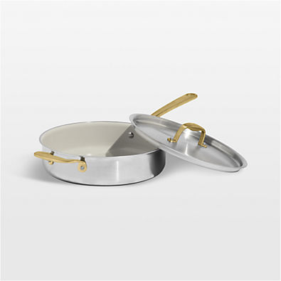 View Made In CeramiClad™ Non-Stick 3.5-Qt. Sautepan with Antique Brass Hardware details