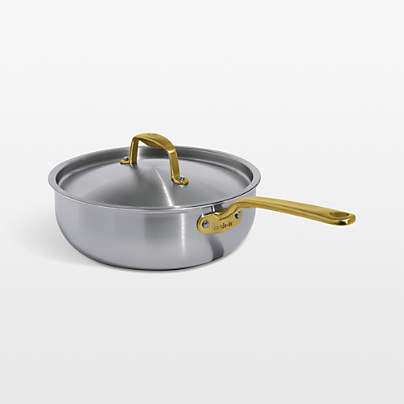 Made In CeramiClad™ Non-Stick Sand 3-Qt. Saucier with Brass Hardware