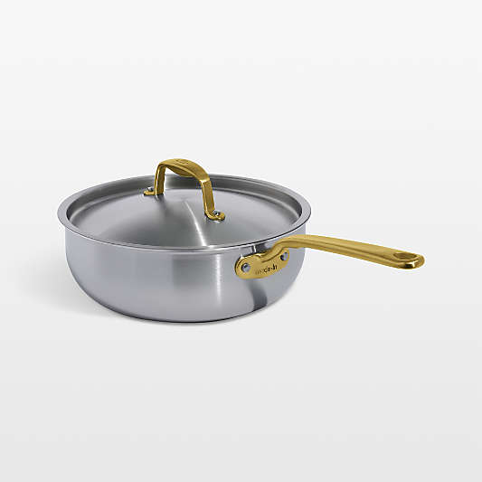Made In CeramiClad™ Non-Stick Sand 3-Qt. Saucier with Brass Hardware