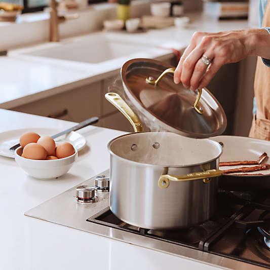 Made In CeramiClad™ Non-Stick 4-Qt. Saucepan with Antique Brass Hardware