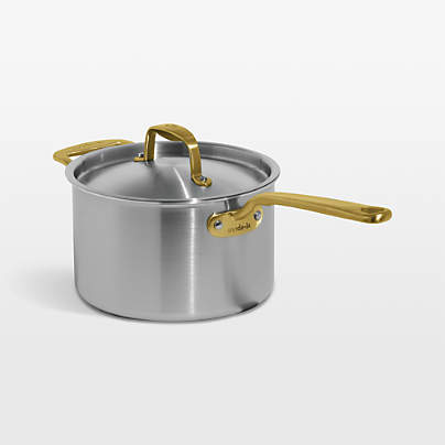Made In CeramiClad™ Non-Stick 4-Qt. Saucepan with Antique Brass Hardware