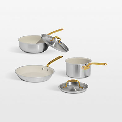 View Made In CeramiClad™ Non-Stick 5-Piece Cookware Set with Antique Brass Hardware details