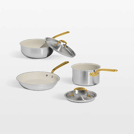 Made In CeramiCladâ„¢ Non-Stick 5-Piece Cookware Set with Antique Brass Hardware