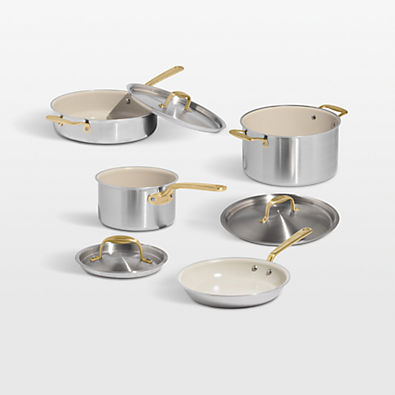 View Made In CeramiClad™ Non-Stick 7-Piece Cookware Set with Antique Brass Hardware details