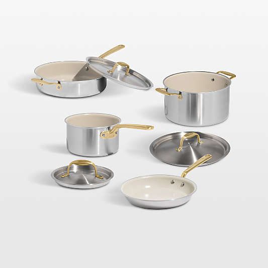 Made In CeramiClad™ Non-Stick 7-Piece Cookware Set with Antique Brass Hardware