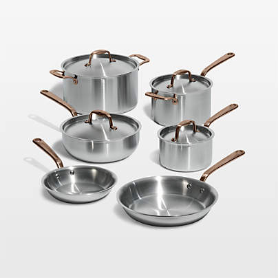 Made In Stainless Clad 10-Piece Cookware Set with Brushed Copper Hardware
