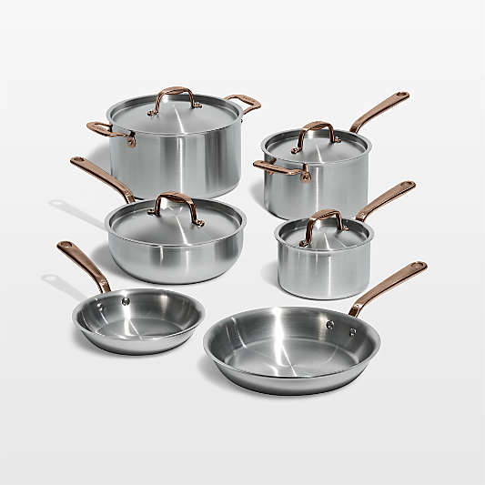 Made In Stainless Clad 10-Piece Cookware Set with Brushed Copper Hardware
