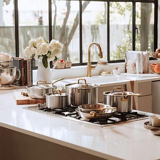 Made In Stainless Clad 10-Piece Cookware Set with Antique Brass Hardware