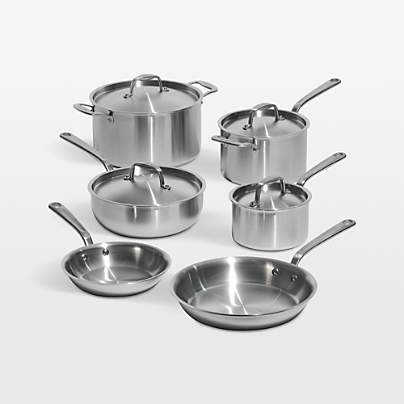 Made In Stainless Clad 10-Piece Cookware Set with Stainless Steel Hardware